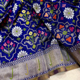 Royal blue colour pure katan silk handwoven Banarasi saree