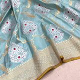 Sky blue colour pure katan silk handwoven Banarasi saree
