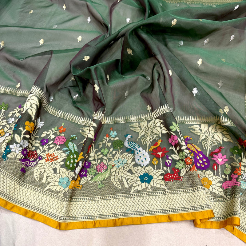 Dual shade Pure kora handwoven Banarasi saree