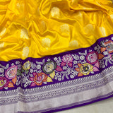 Yellow colour pure katan silk handwoven Banarasi saree