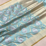 Sky blue colour pure katan silk handwoven Banarasi saree