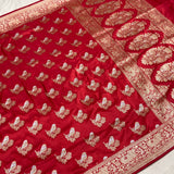 Red colour pure katan silk handwoven Banarasi saree