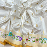 White color pure katan silk handwoven Banarasi saree