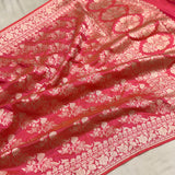 Peach colour pure katan silk handwoven Banarasi saree