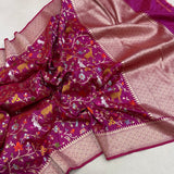 Magenta colour pure katan silk handwoven Banarasi saree