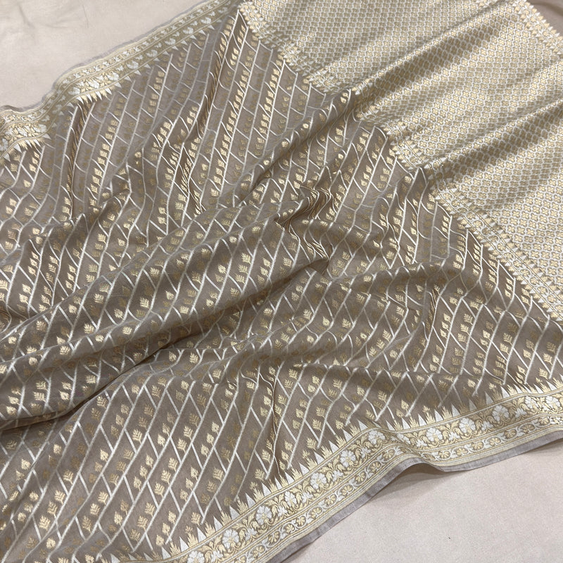 Grey colour pure cotton handwoven  Banarasi saree