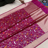 Magenta colour pure katan silk handwoven Banarasi saree