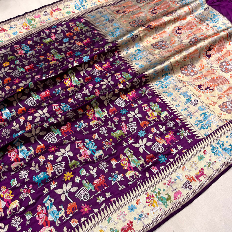 Wine colour pure katan silk handwoven Banarasi saree