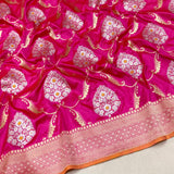 Pink colour pure katan silk handwoven Banarasi saree