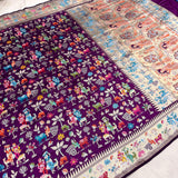 Wine colour pure katan silk handwoven Banarasi saree