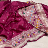 Brown colour pure katan silk handwoven Banarasi saree