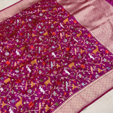 Magenta colour pure katan silk handwoven Banarasi saree