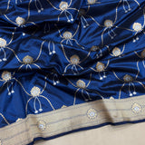 Blue colour pure katan silk handwoven Banarasi saree