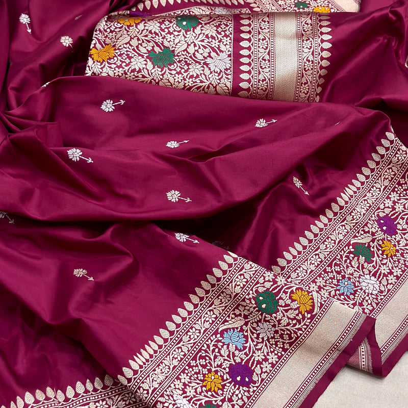Brown colour pure katan silk handwoven Banarasi saree