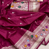 Brown colour pure katan silk handwoven Banarasi saree