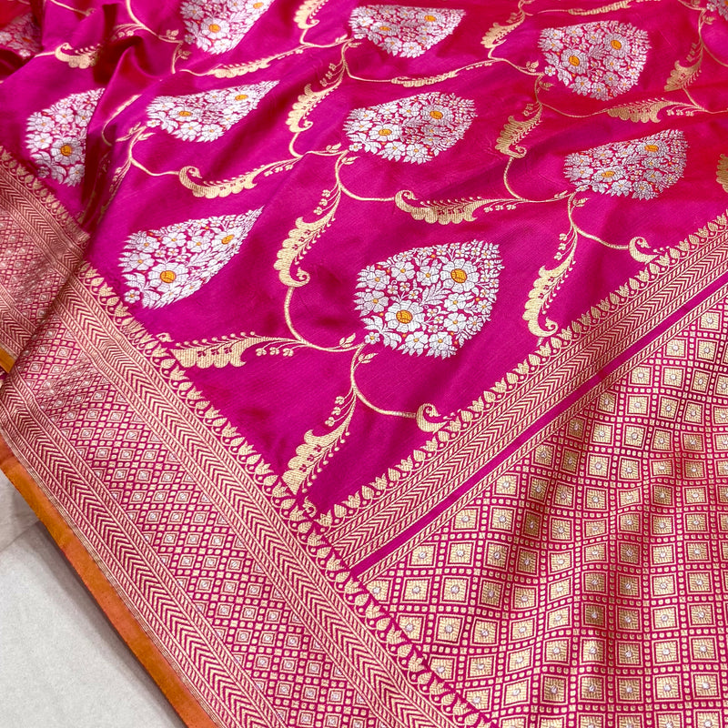 Pink colour pure katan silk handwoven Banarasi saree