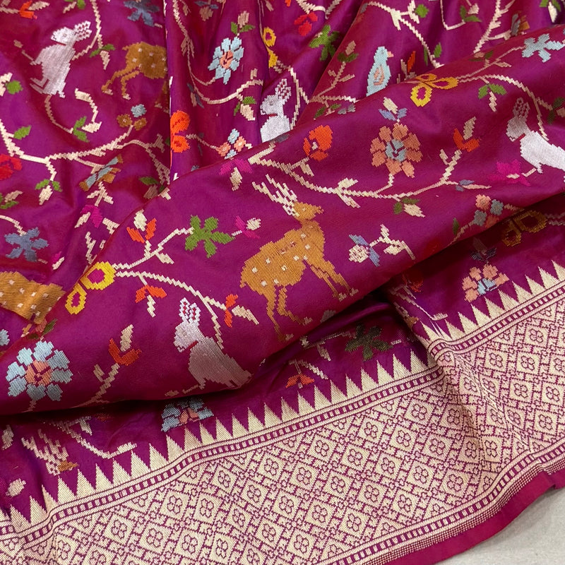 Magenta colour pure katan silk handwoven Banarasi saree