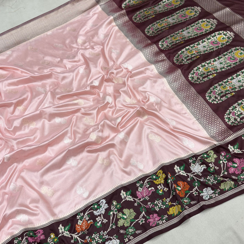 Light pink colour pure katan silk handwoven Banarasi saree