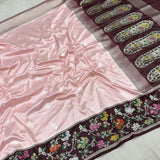 Light pink colour pure katan silk handwoven Banarasi saree