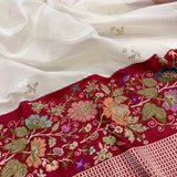 White colour pure kora handwoven Banarasi saree