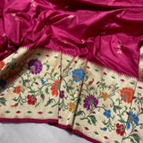Magenta colour pure katan silk handwoven Banarasi saree