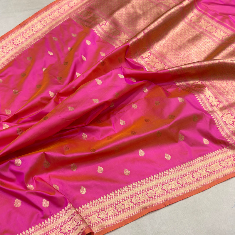 Pink colour pure katan silk handwoven Banarasi sarees