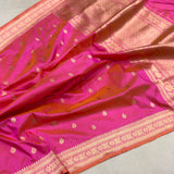 Pink colour pure katan silk handwoven Banarasi sarees