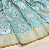 Sky blue colour pure katan silk handwoven Banarasi saree