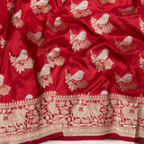 Red colour pure katan silk handwoven Banarasi saree