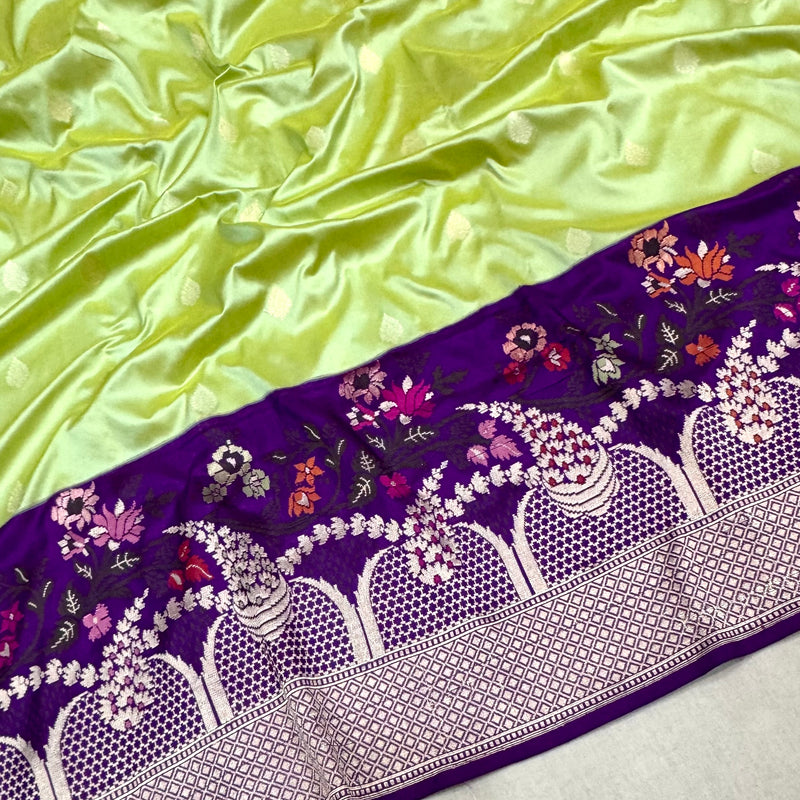 Dual shade pure katan silk handwoven Banarasi saree