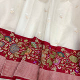 White colour pure kora handwoven Banarasi saree