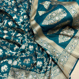 Peacock colour pure katan silk handwoven Banarasi saree