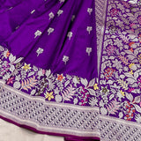 Purple colour pure katan silk handwoven Banarasi saree