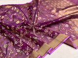 Deep magenta colour pure kora jamdani handwoven Banarasi saree