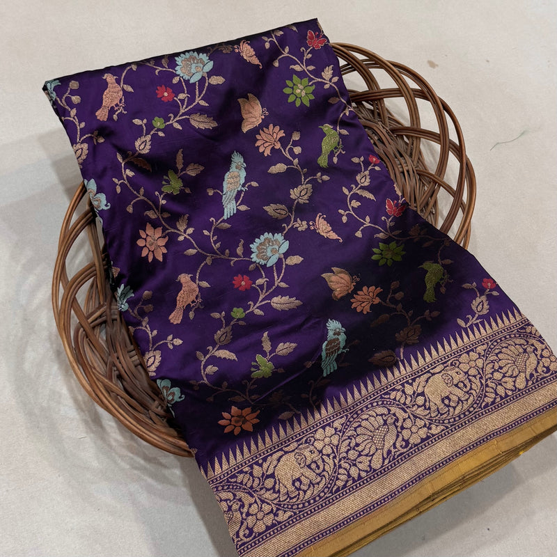 Purple colour pure katan silk handwoven Banarasi saree