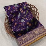 Purple colour pure katan silk handwoven Banarasi saree
