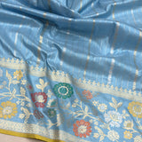 Sky blue colour pure katan silk handwoven Banarasi saree