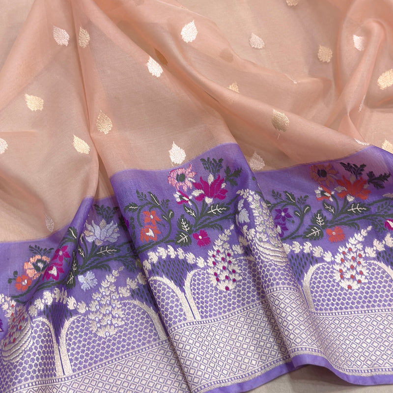 Pure Kora handwoven Banarasi saree