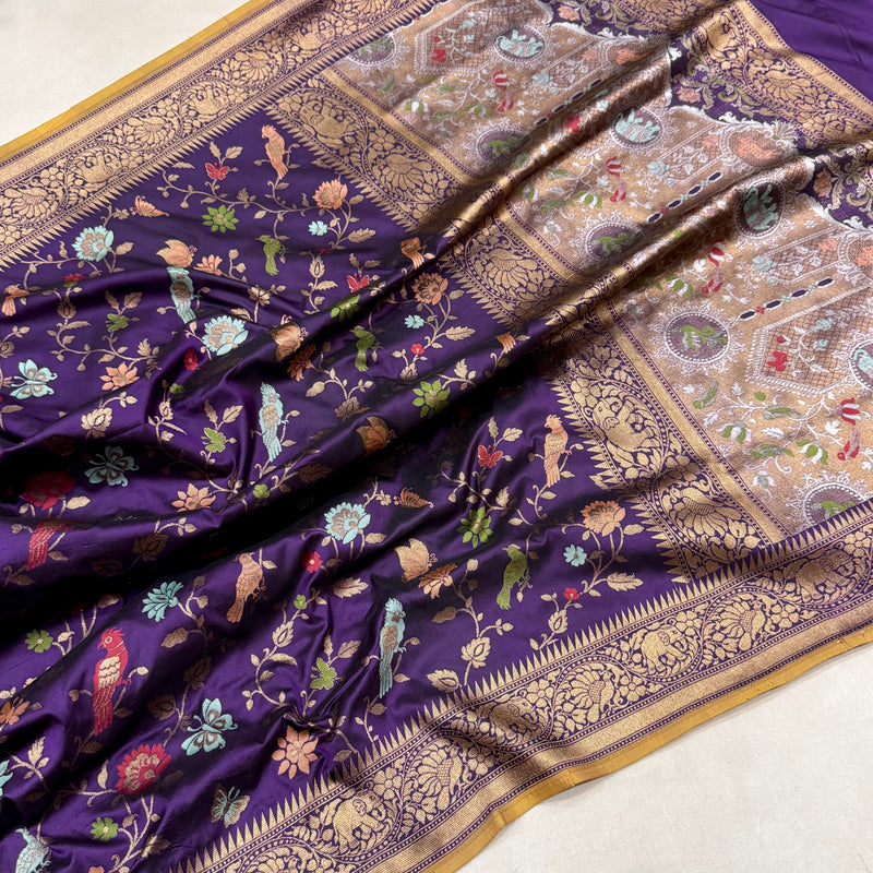 Purple colour pure katan silk handwoven Banarasi saree