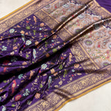 Purple colour pure katan silk handwoven Banarasi saree