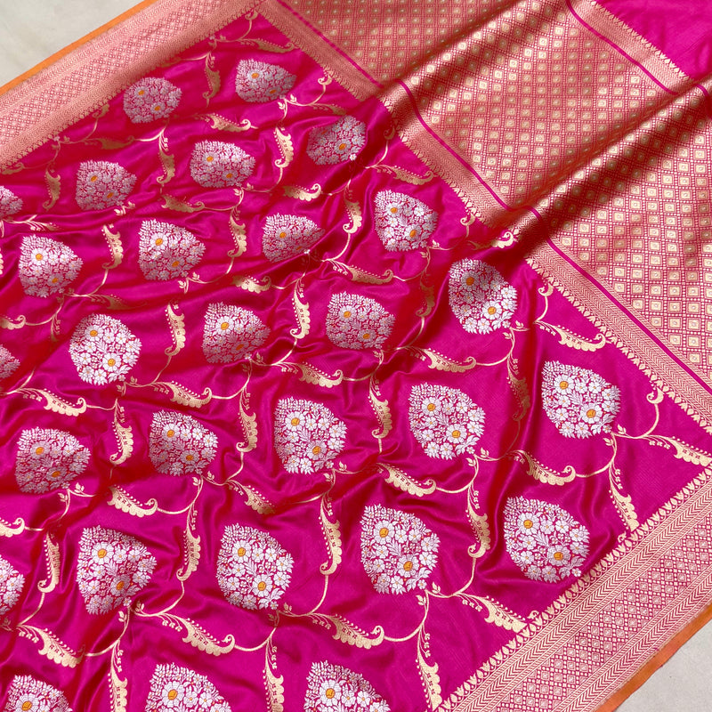 Pink colour pure katan silk handwoven Banarasi saree