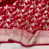Red colour pure katan silk handwoven Banarasi saree