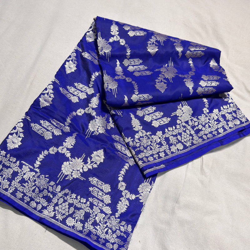 Royal blue colour pure katan silk by georgette handwoven Banarasi saree