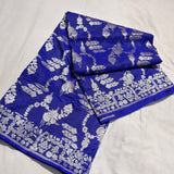 Royal blue colour pure katan silk by georgette handwoven Banarasi saree