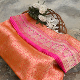Peach colour pure katan silk handwoven Banarasi saree