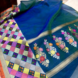Peacock colour pure kora handwoven Banarasi saree