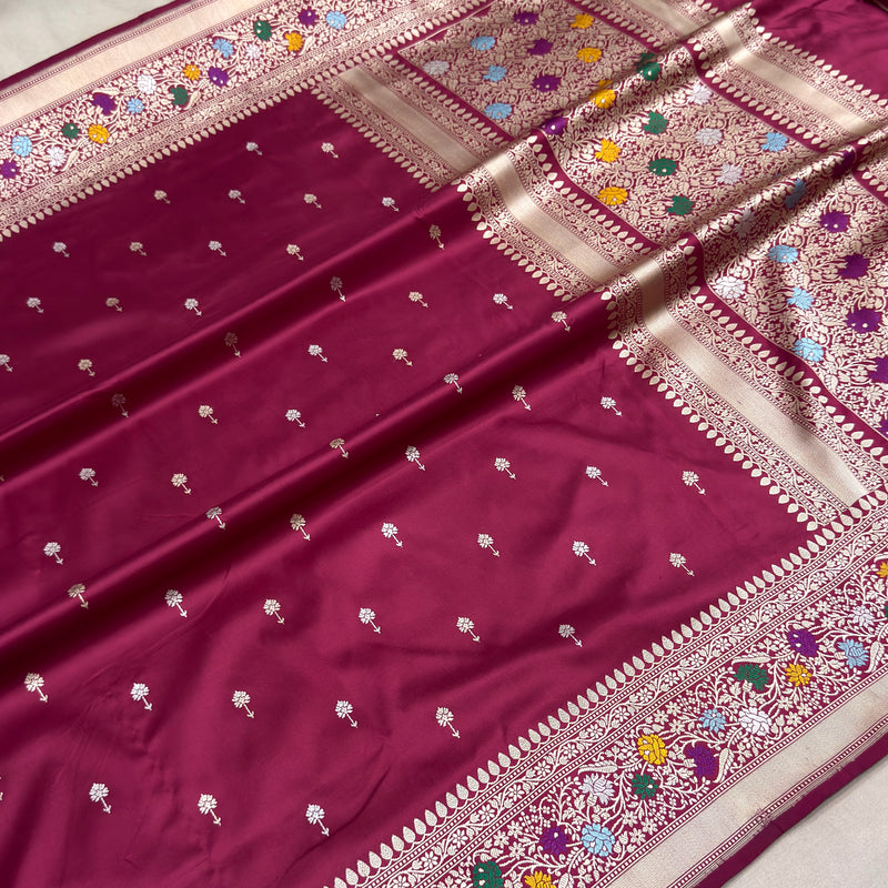 Brown colour pure katan silk handwoven Banarasi saree