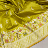 Pitta colour pure katan silk handwoven Banarasi saree