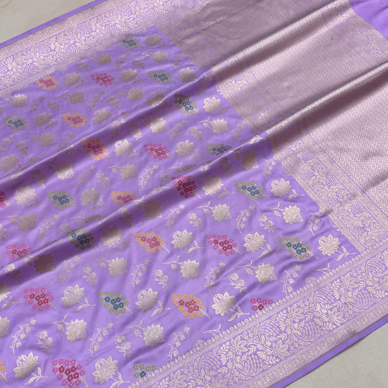 Lavender colour pure katan silk handwoven Banarasi saree