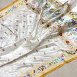 White color pure katan silk handwoven Banarasi saree